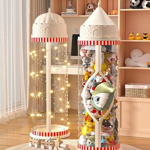 Homi Zon 첨단형 캐슬 인형 정리함 투명 원통 장난감 수납함 중형