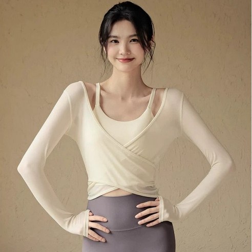 에브리몰닝 여성 섹시한 긴팔요가복 상의(부라탑+티)