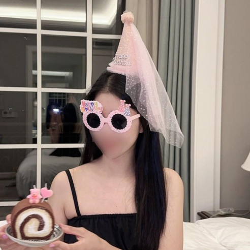 기억의소품 글리터 베일 생일머리띠 + 쿠키안경 세트, 핑크+핑크세트