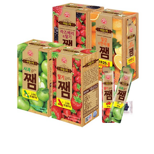 오뚜기 아임스틱 스틱쨈 10개입 4종 (딸기+라즈베리딸기+사과+밀감&한라봉), 1세트