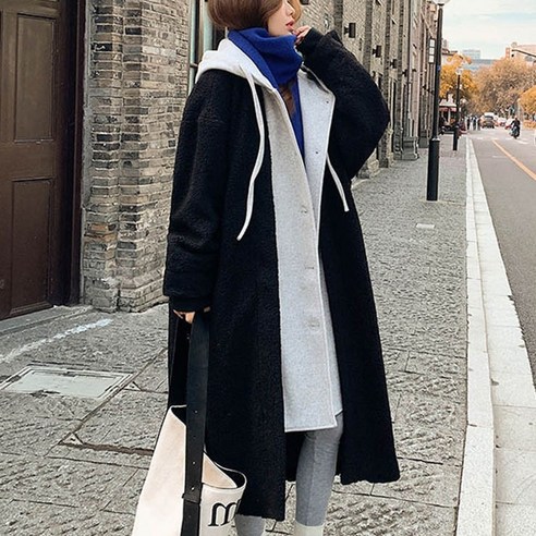 [쿠팡] 포근한 후드 뽀글이 롱 코트 아우터 후리스 겨울 자켓 데일리