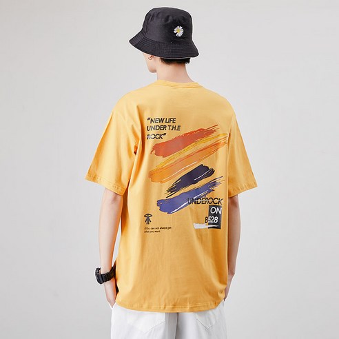 반팔 티셔츠 남성 국가 패션 무거운 얼음 무지개 낙서 반소매 여름 루스 코튼 패션 브랜드 티셔츠