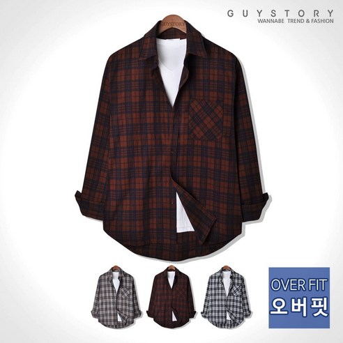 가이스토리 남성용 토트넘 오버핏 긴팔 체크셔츠
