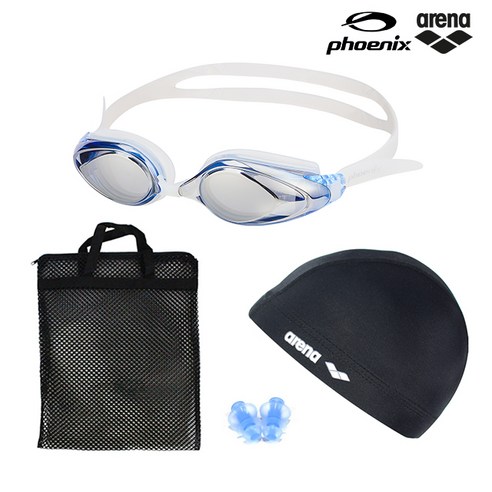 PN-405M 와이드뷰 미러수경 물안경 수영 4종세트, PN-405M(블루)