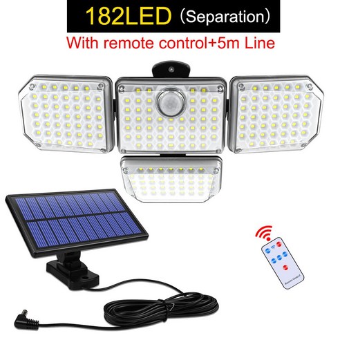 [ZL] 태양 광 조명 조정 가능한 머리와 야외 182/112 LED 벽 램프 보안 LED 홍수 빛 IP65 방수 3 작업 모드, 프랑스_182ledSeparation