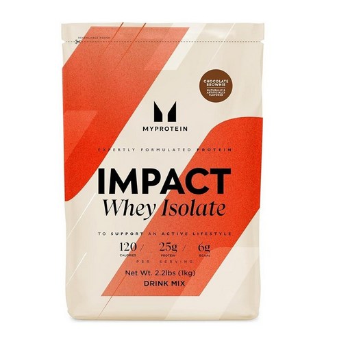 Myprotein Impact 분리 유청 단백질 1kg(2.2파운드) (30회분) 초콜릿 브라우니 1회 제공량당 단백질 25g 및 BCAA 6g 글루텐 프리 근력 및 회복을, 1개, 1kg