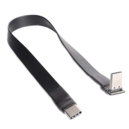 Retemporel USB 3.1 유형 C-유형 C 연장 케이블 90도 어댑터 FPC FPV 리본 플랫 3A 10Gbps EMI 차폐 10cm, 검은 색