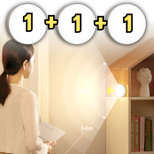 1+1+1 사각마켓 고감도 인체 모션감지 충전식 센서등, 3개, 백색