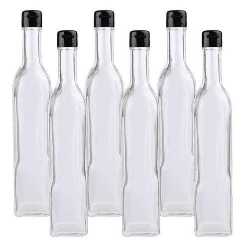 가인글로벌 사각시럽500 KD 투명 유리병 기름병 오일병 양념병, 원터치캡(소) 블랙, 6개, 500ml