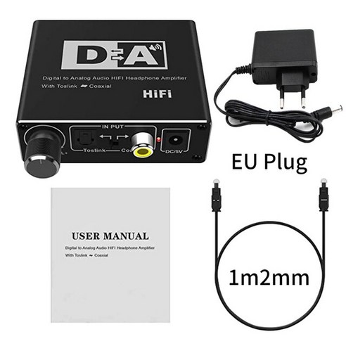 192KHz 디지털-아날로그 오디오 컨버터 DAC 디지털 SPDIF 동축 토스링크 광학 볼륨 제어 HiFi 어댑터, [04] With US Plug