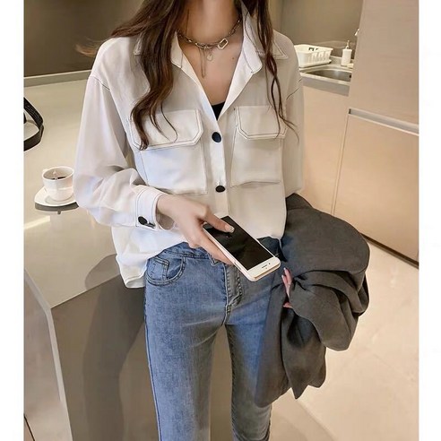봄 무드 쉬폰 블라우스 여성 디자인 미니멀 탑 오버핏 나른한 셔츠 이너룩