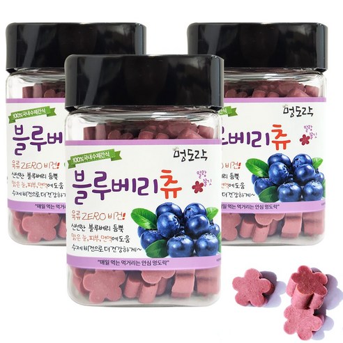 멍도락 국내산 수제간식 강아지껌 연어고구마 블루베리츄, 160g, 3개