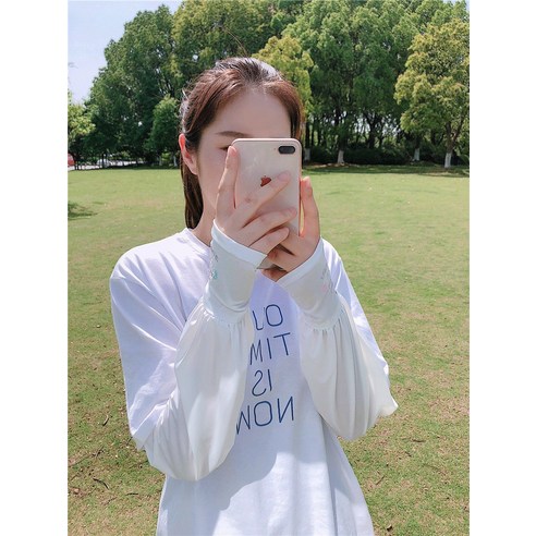 DFMEI 여름 느슨한 단색 선 스크린 슬리브 여성용 자외선 차단 핸드 슬리브 팔 보호대 간단한 자수 작은 꽃 아이스 슬리브, DFMEI 크림 화이트