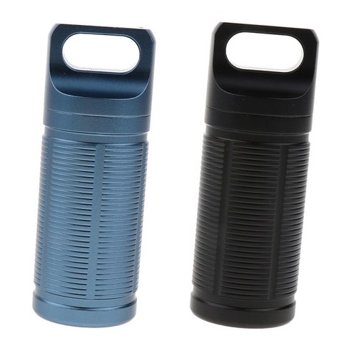 2PCS 티타늄 야외 여행 방수 미니 알 약 케이스 상자 병, 블루 블랙, 84x27mm