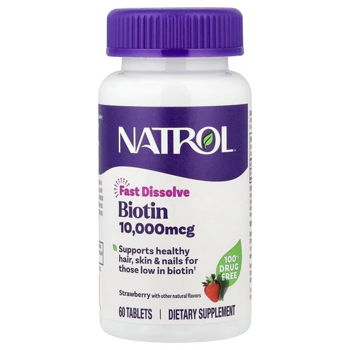 Natrol 나트롤 비오틴 BIOTIN 츄어블 딸기맛 10000mcg 60정, 60정, 1개