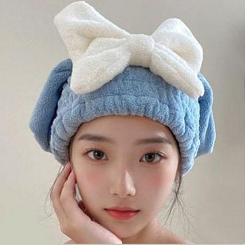 소소걸 왕리본 극세사 헤어캡 헤어타올 샤워캡, 블루, 1개