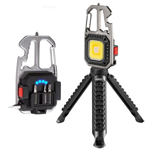 (포워드테크) 휴대용 다용도 LED 미니랜턴 COB 손전등 USB충전식 후레쉬 낚시 등산 캠핑등 LED 라이트 랜턴+ 삼각대, 1개, 블랙