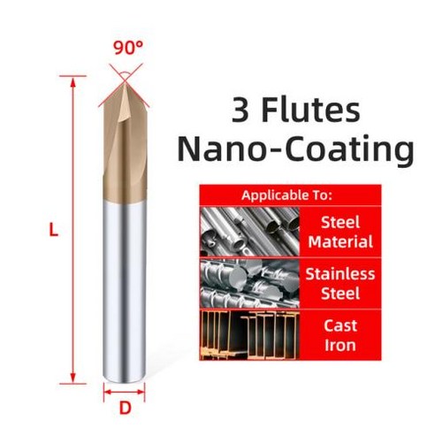 텅스텐 스틸 카바이드 모따기 밀링 커터 V자형 라우터 디버링 CNC 모따기 엔드 밀 60 도 90 도 120 도, 77) D6x50L - Coating-G 3F 90, 1개