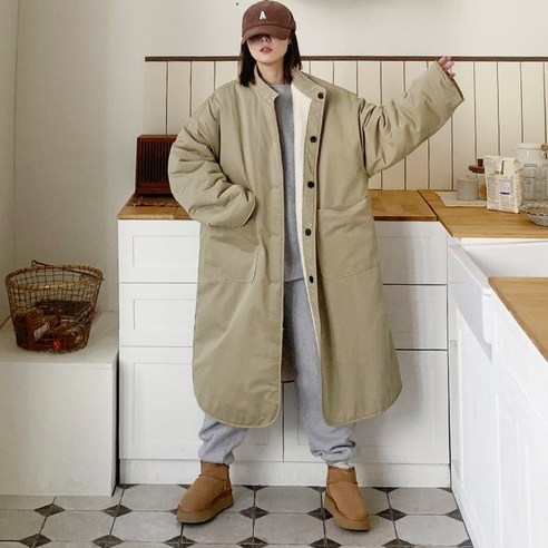 빅사이즈 여성 양털 롱코트