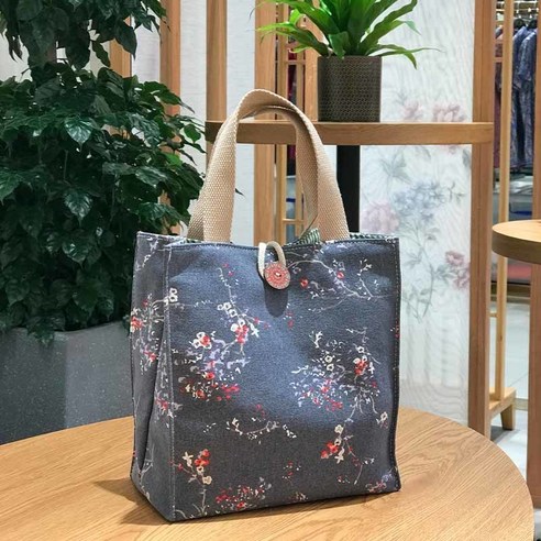 DFMEI 휴대용 도시락 도시락 가방 도시락 가방 엄마 캔버스 가방 신제품, DFMEI Plum Blossom(회청색 천 베이스)