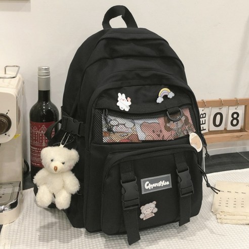캐주얼 학생 가방 데일리 백팩 + 키링인형