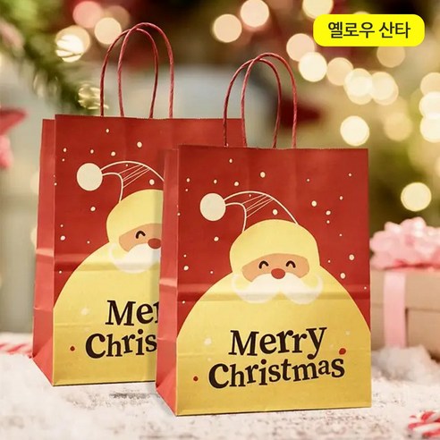 BNL 친환경 크라프트 X-mas 산타 쇼핑백 10p [17.5*10*23cm] 레드산타 옐로우산타 크리스마스쇼핑백 산타포장 선물포장, 10개, 옐로우산타 쇼핑백