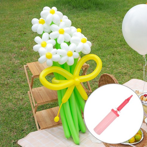 파티팡 데이지 꽃풍선 풍선꽃다발 만들기 DIY세트 + 손펌프 생일 축하 선물 졸업식, I005 화이트