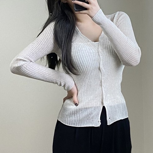 VANANA2 시스루 골지 슬림핏 여성 여름 간절기 가디건