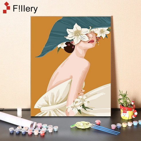 FiIIery DIY명화그리기 피포페인팅 풍경화 인물화그리기 그림그리기 세트 40 x 50cm, 52-후드 레이디 A