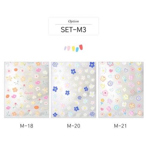무샵 입체 네일 아트 스티커 80종, 1개, SET-M3 트루 플라워