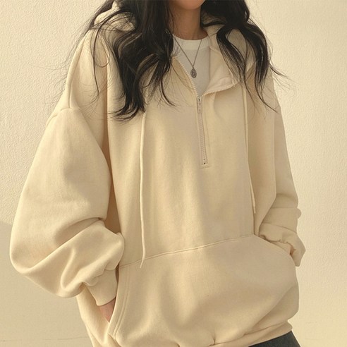 UPPERCUT 여성 데일리 오버핏 반집업 후드티 (일반/기모 선택)
