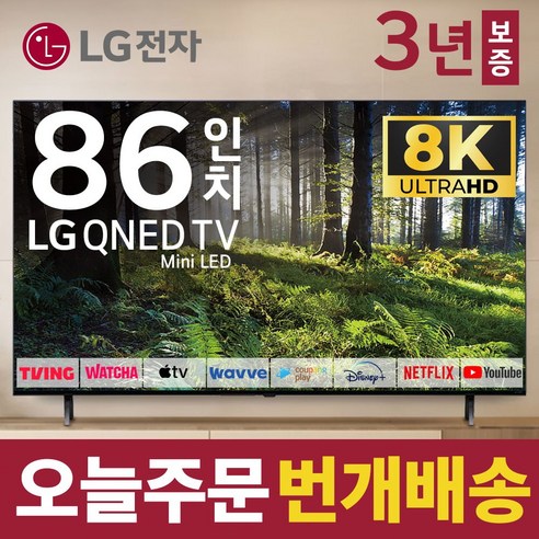 LG전자 86인치 TV QNED 8K 스마트 Mini LED 티비 86QNED99 넷플릭스 유튜브 디즈니 미러링, 방문설치, 벽걸이형 오사카유니버셜티켓