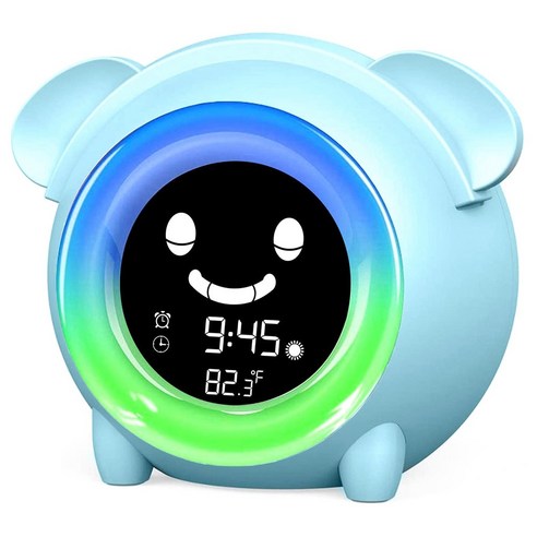 Deoxygene 어린이 알람 시계 침실용 수면 트레이너 온도 타이머 야간 조명이 있는 귀여운 디지털 시계, 파란색