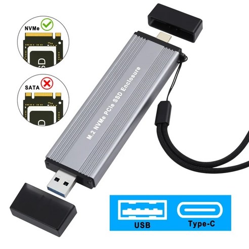 인클로저 M2 SSD 케이스 USB A C to M.2 SATA NVMe 어댑터 2230 2242 2280 M 키 B SSD용 외부 박스 USB3.1 Gen2 10gbps, [02] 10Gbps NVMe, 02 10Gbps NVMe