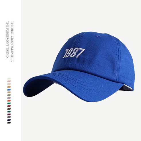 모자 여자 패션 베스트 1987 자수 야구 모자 한국판 소프트 캡 클레인 블루 캡 햇살 모자, 청색, 조절 가능