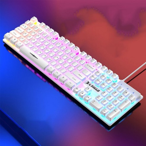 [화오시야] GX30 백라이트 키보드 신모델 USB 케이블 게임 키보드 빛나다 기계적 감촉 키보드, 흰색