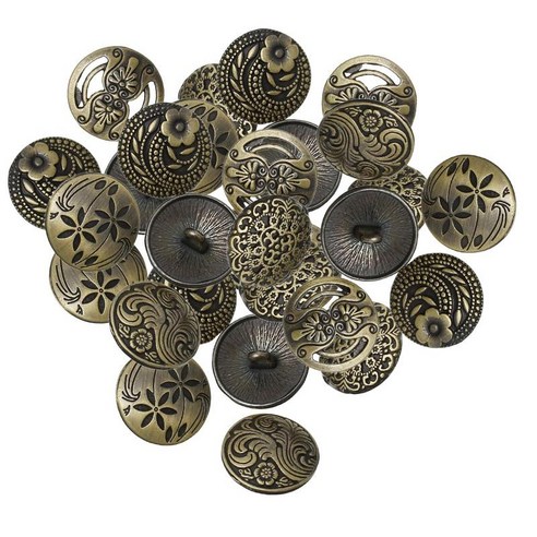 혼합 골동품 청동 꽃 패턴이 새겨진 30 조각 아연 합금 생크 단추 일반 단추를 더 우아하게 만듭니다., 고대 청동