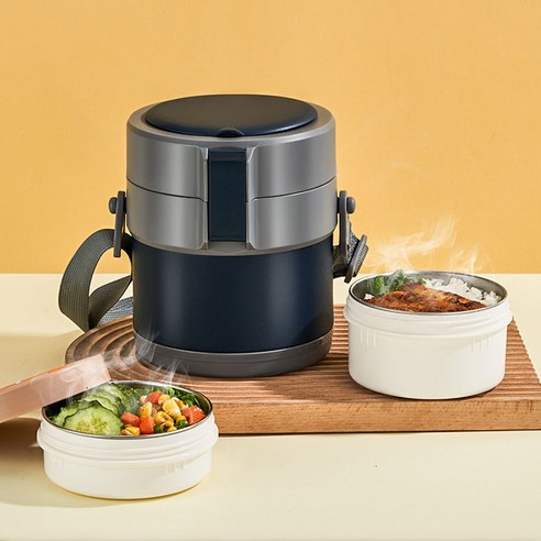 진공 보온 도시락 + 수저 세트 대용량 밀폐 진공 용기, 레드색, 4단 2.8L, 1개 진공 보온 도시락 + 수저 세트 대용량 밀폐 진공 용기, 레드색, 4단 2.8L, 1개