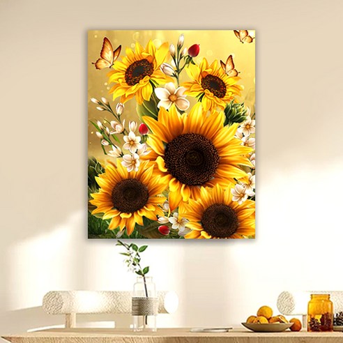 액자 캔버스형 보석십자수 DIY 키트 40 x 50 cm, SZX011.나비와 해바라기