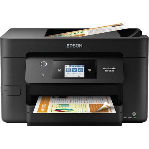 Epson Workforce WF2830 무선 컬러 잉크젯 복합기 프린터 인쇄 스캔 복사 및 팩스 자동 양면 1.4인치 LCD, Black, Black