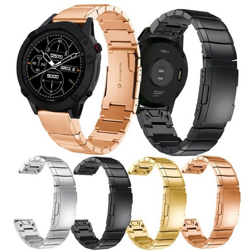 Garmin Fenix 5 5X Plus 6 6X 6Pro 스트랩 가민 QUICKFIT 26mm 22mm 스테인리스강 빨리 손목띠를 뜯는다, 로즈 골드, Quick Fit 22mm