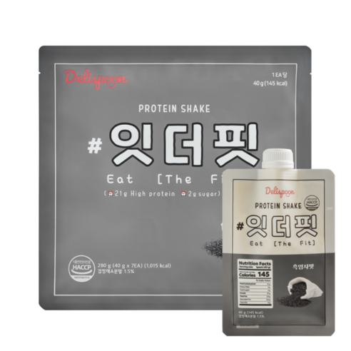 델리스푼 잇더핏 단백질 쉐이크 1주플랜 흑임자맛, 7개, 40g