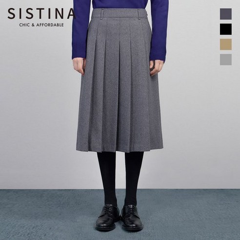 시스티나 여성 겨울 클래식 플리츠 미디 스커트 롱스커트