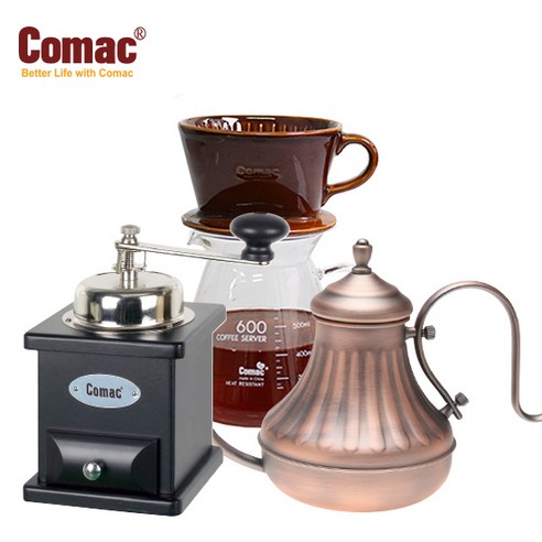 Comac 코맥 자기커피드립세트 600ml+세라믹날 커피밀 흑색(중)+동 드립주전자 650m (알라딘) (DN4+M6+K5C), 1개