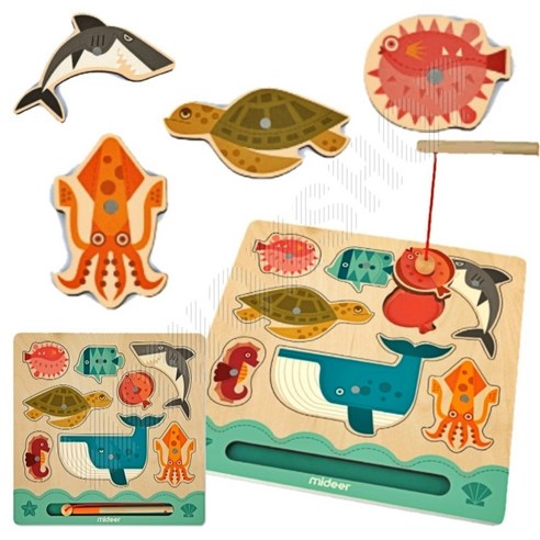 원목 낚시놀이 아기 유아 자석 낚시 물고기잡기 장난감 C 낚시교구 자석물고기