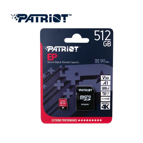 패트리어트 EP 시리즈 Micro SDXC UHS-I Class10 U3 V30 A1 마이크로 SD카드 512GB + 아답터포함