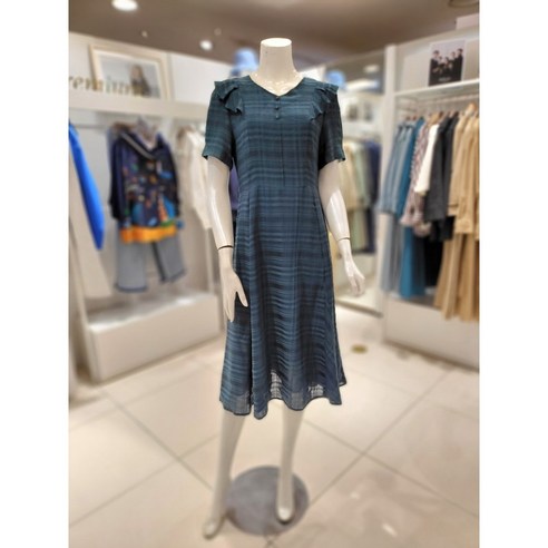 올리비아로렌 브이넥 어깨프릴 체크 롱원피스 VOCOAYM4411