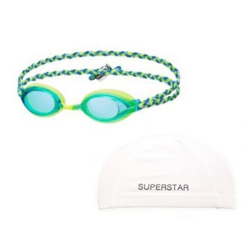 피닉스 아동 패브릭수경 PN 508J FB + 스판수모 SET, PN 508J FB_아쿠아+스판수모_화이트