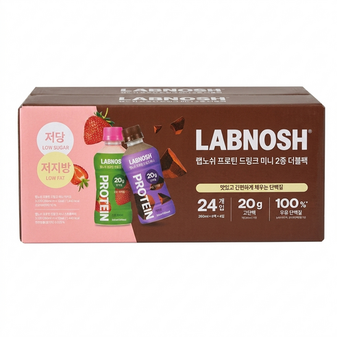 랩노쉬 프로틴 단백질 드링크 카카오 딸기 미니 2종 더블팩 코스트코, 260ml, 24개