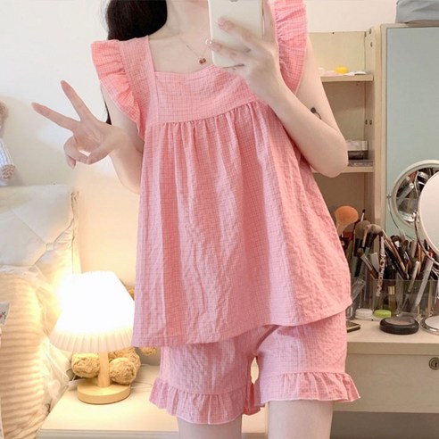 스위티 프릴 나시 파자마 세트: 여름밤의 달콤한 속삭임